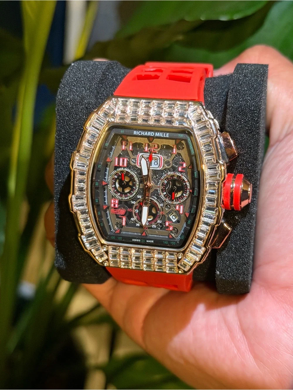 Rose Gold and Black Diamond Chronograph Watch - Black/Gold